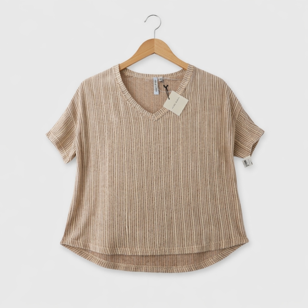 NWT Grace + Karma Ribbed Knit V-Neck Top 1X Neutral Boho Minimalist